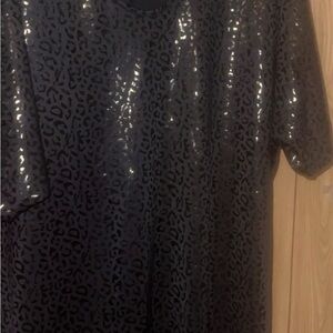 Black Leopard Print Sequin Top